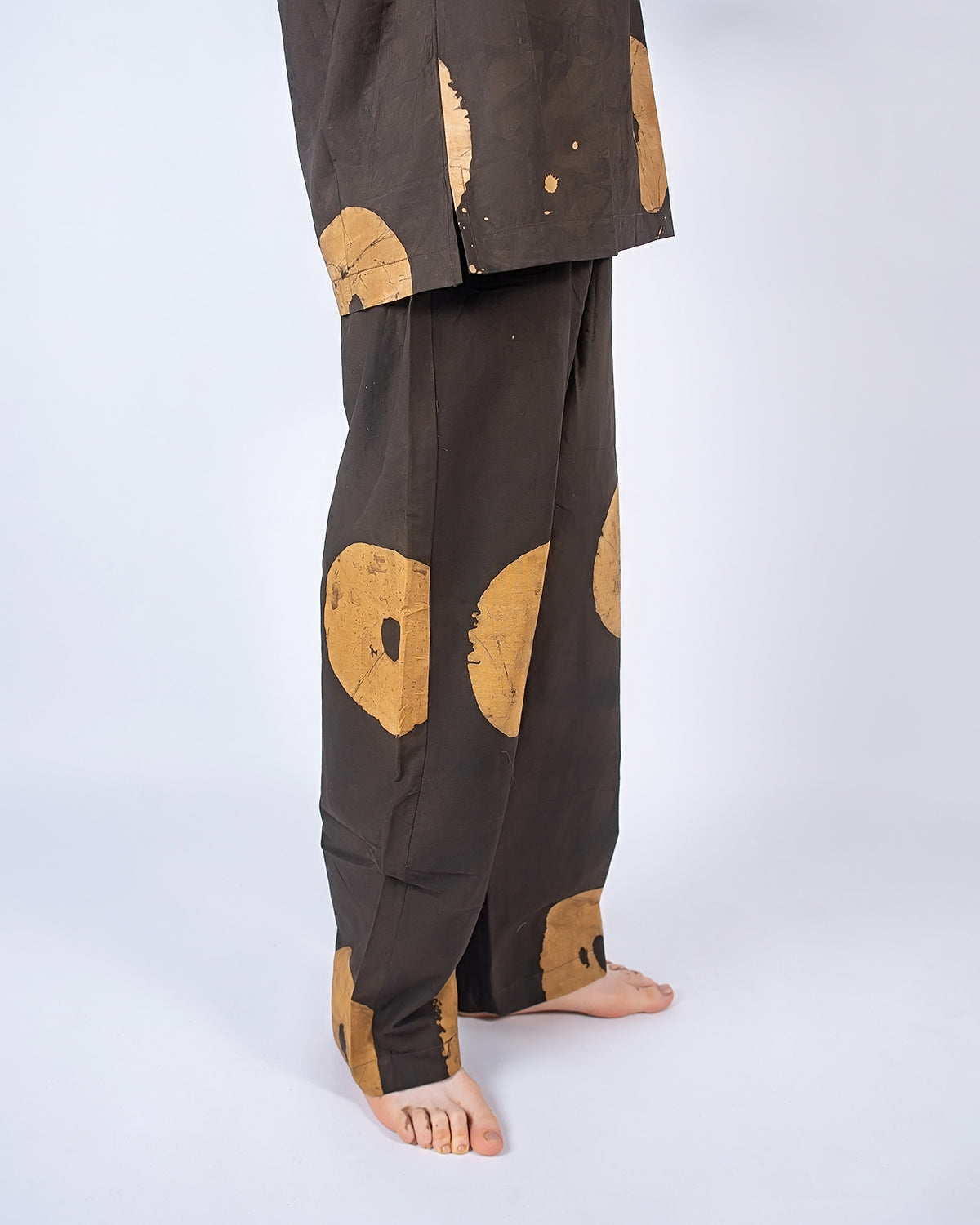 Sand & Deep Brown Contrast Print - Men's Cotton Adire Trousers