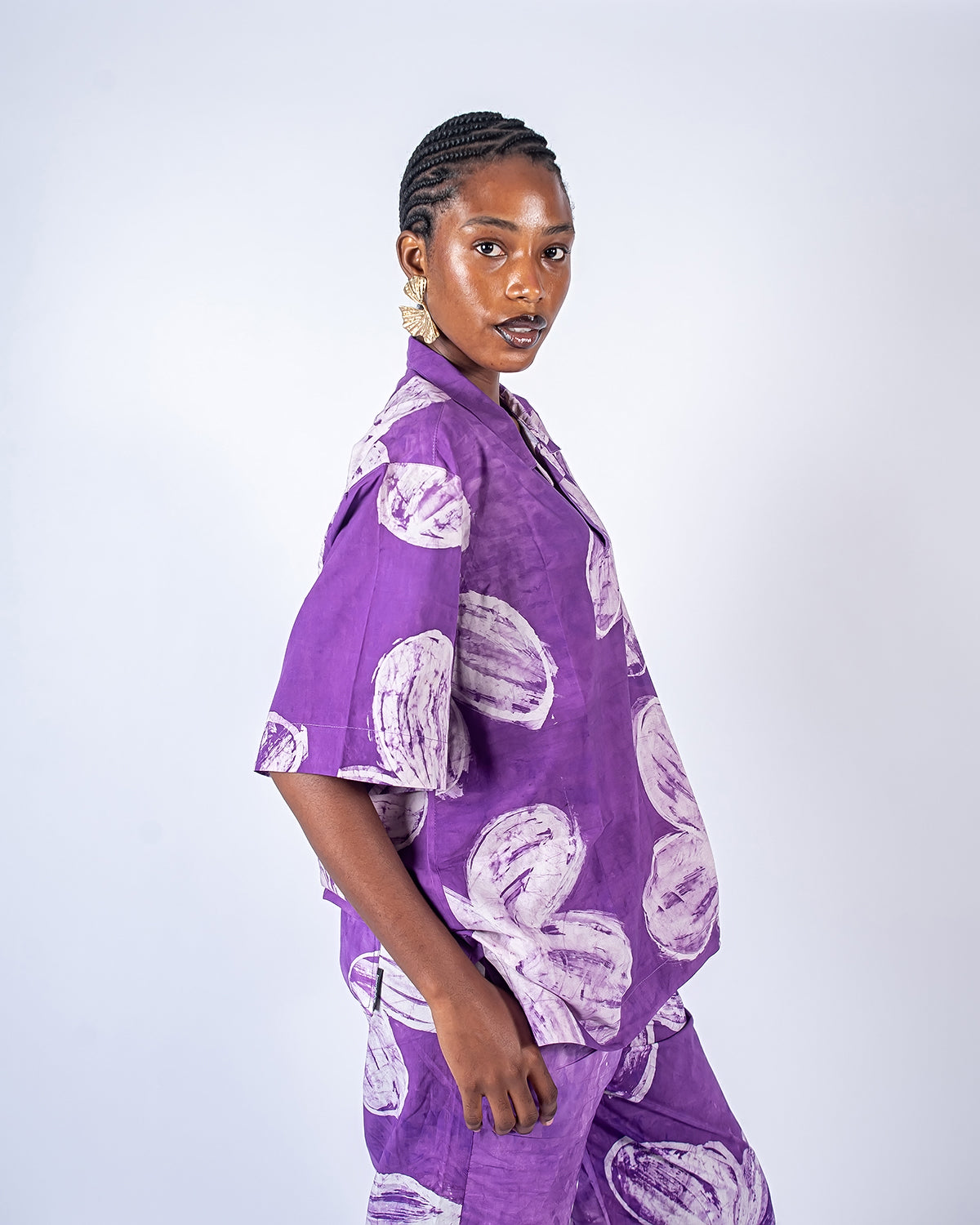 Purple Floral Print – Oversized Women’s Soft Cotton Adire Shirt