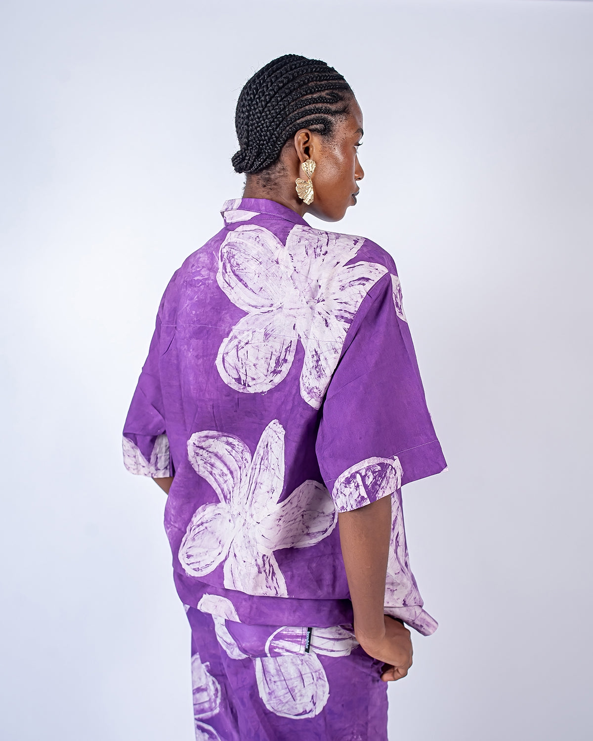 Purple Floral Print – Oversized Women’s Soft Cotton Adire Shirt