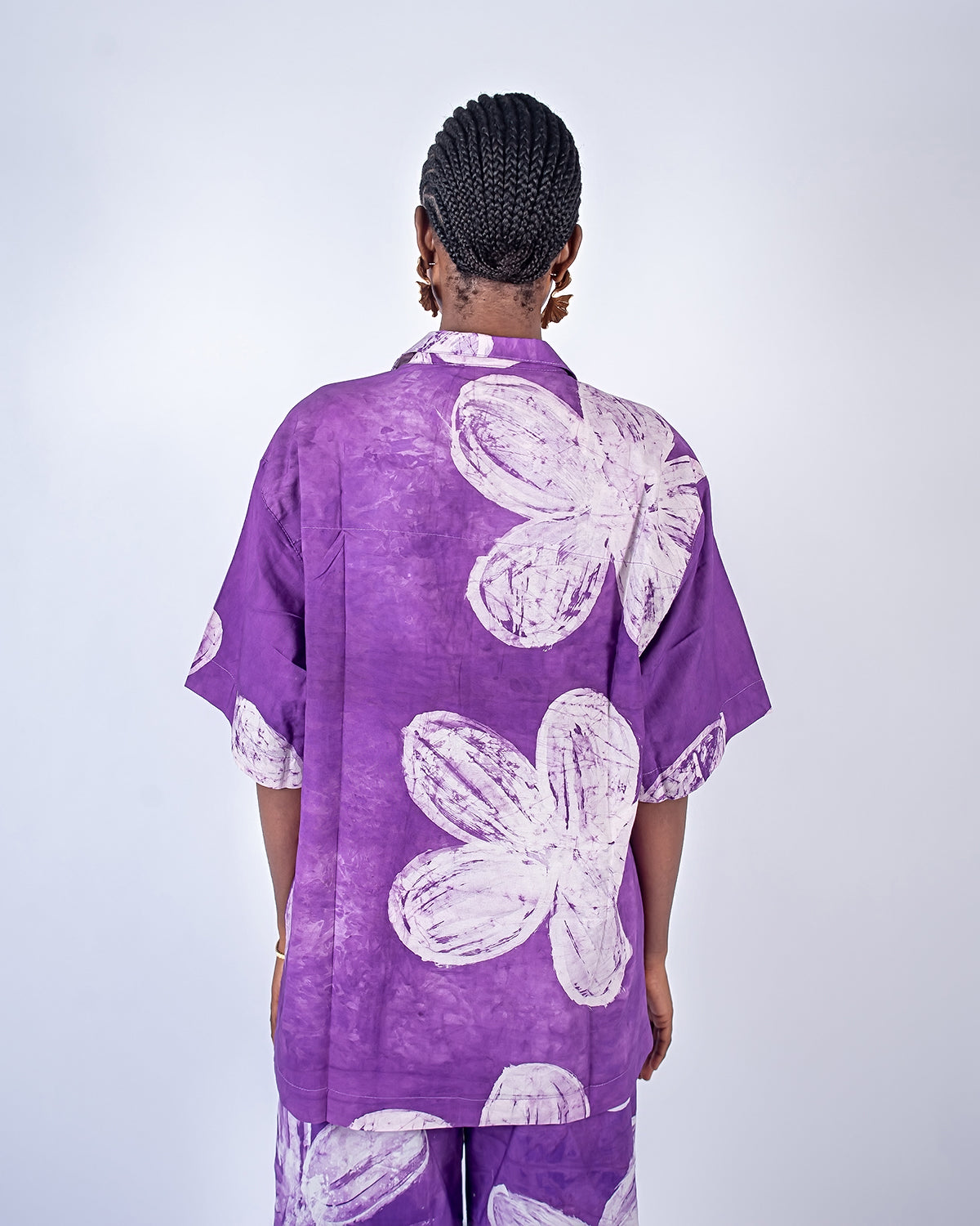 Purple Floral Print – Oversized Women’s Soft Cotton Adire Shirt