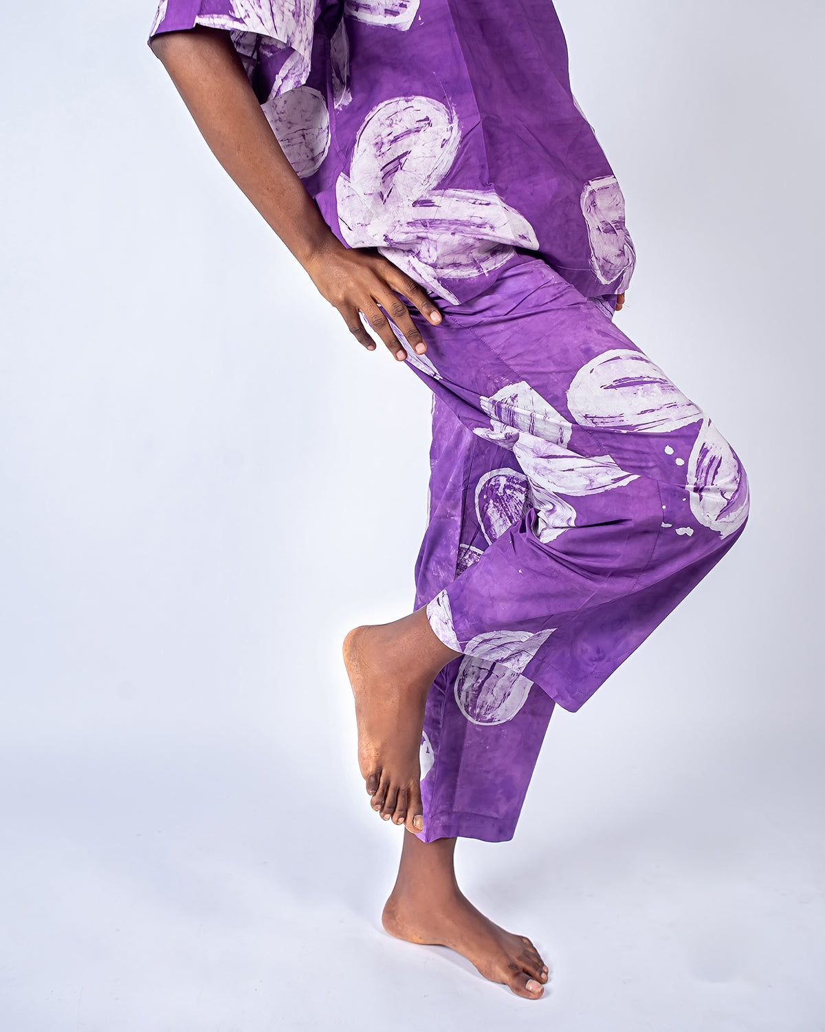 Purple Floral Print - Women's Soft Cotton Adire Trousers