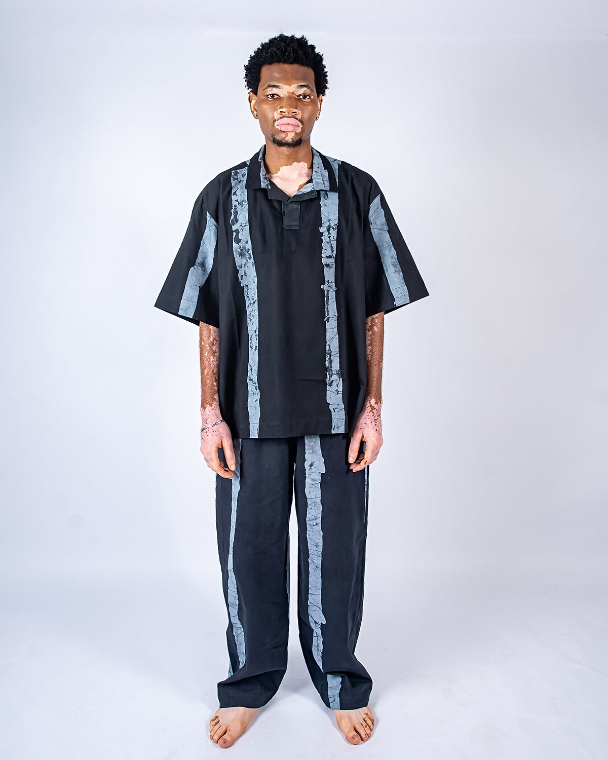 Black & Grey Vertical Print - Men's Cotton Adire Trousers
