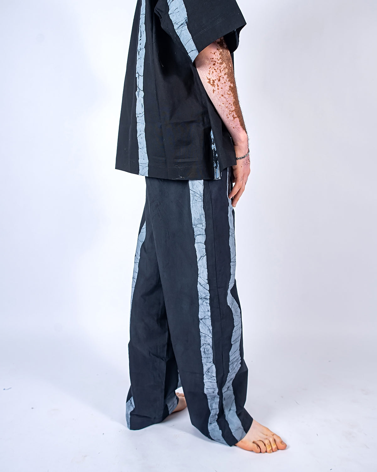 Black & Grey Vertical Print - Men's Cotton Adire Trousers