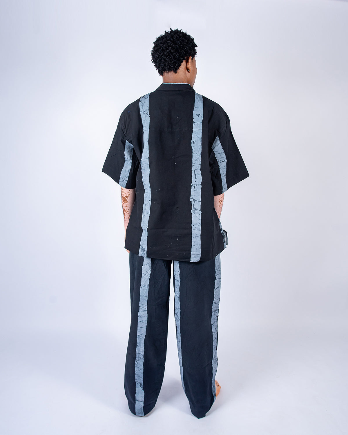 Black & Grey Vertical Print - Men's Cotton Adire Trousers