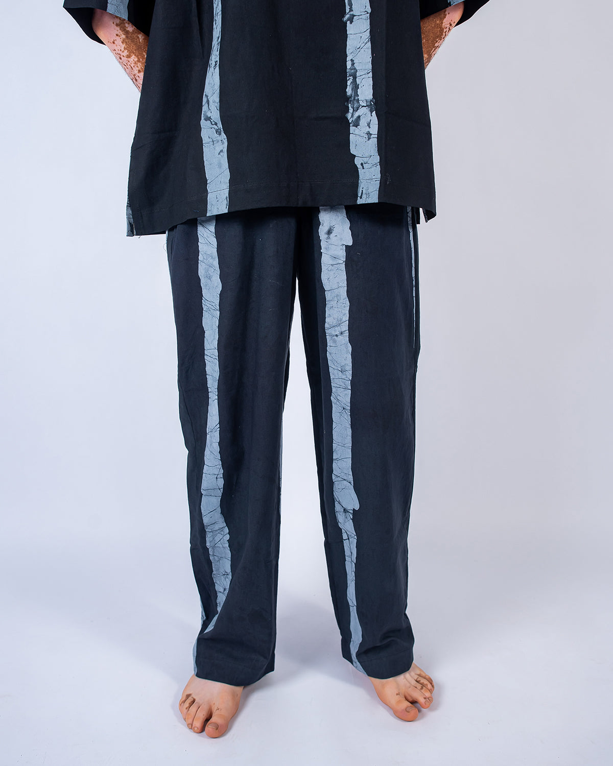 Black & Grey Vertical Print - Men's Cotton Adire Trousers