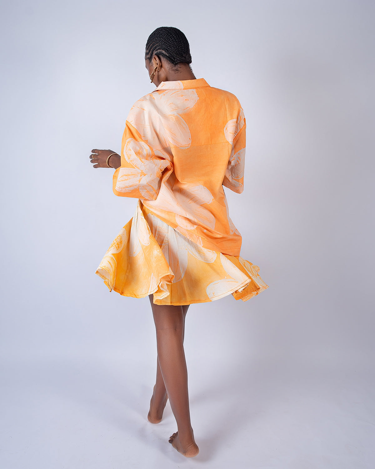 Orange Floral Print - Women's Cotton Adire Skirt