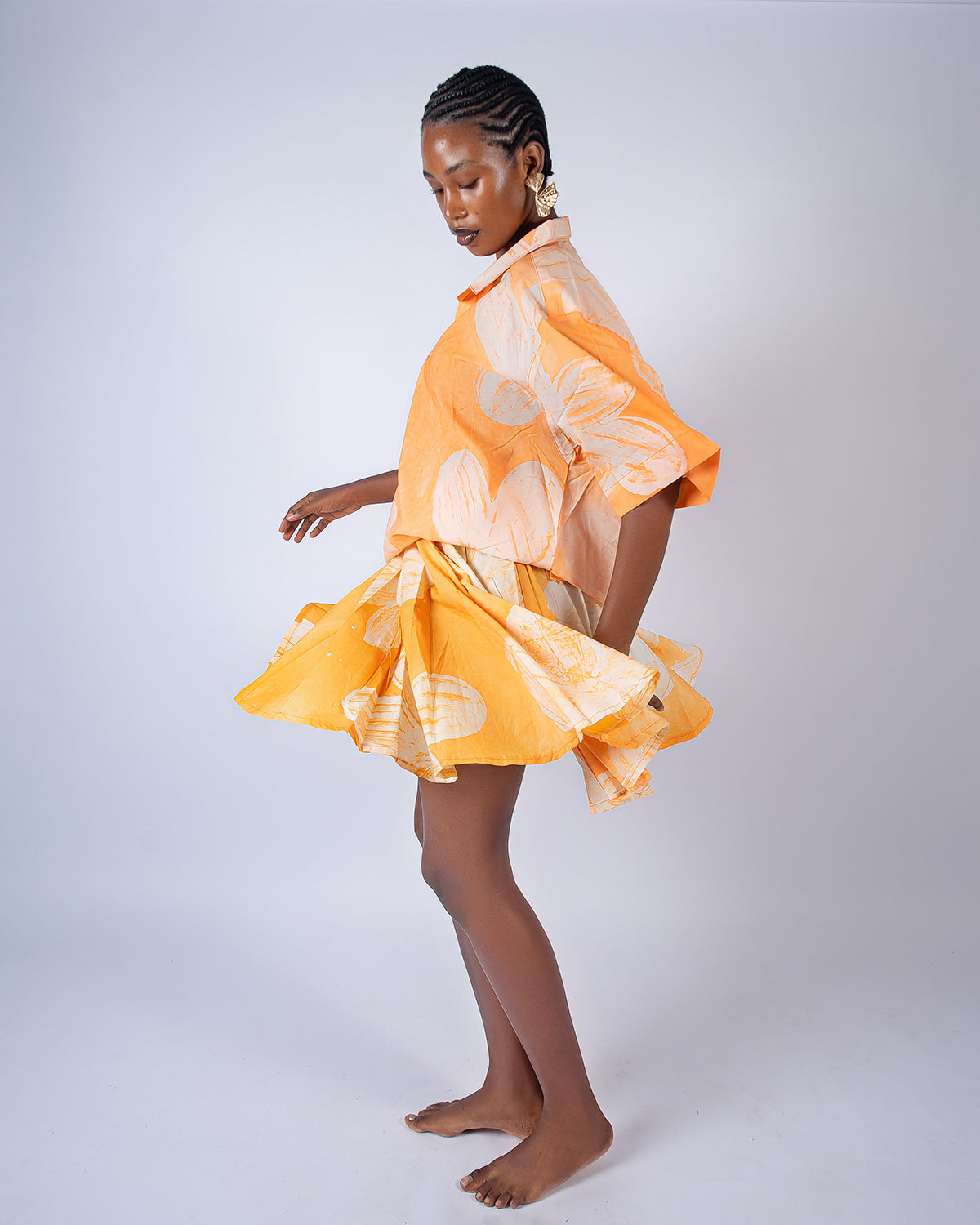 Orange Floral Print - Women's Cotton Adire Skirt