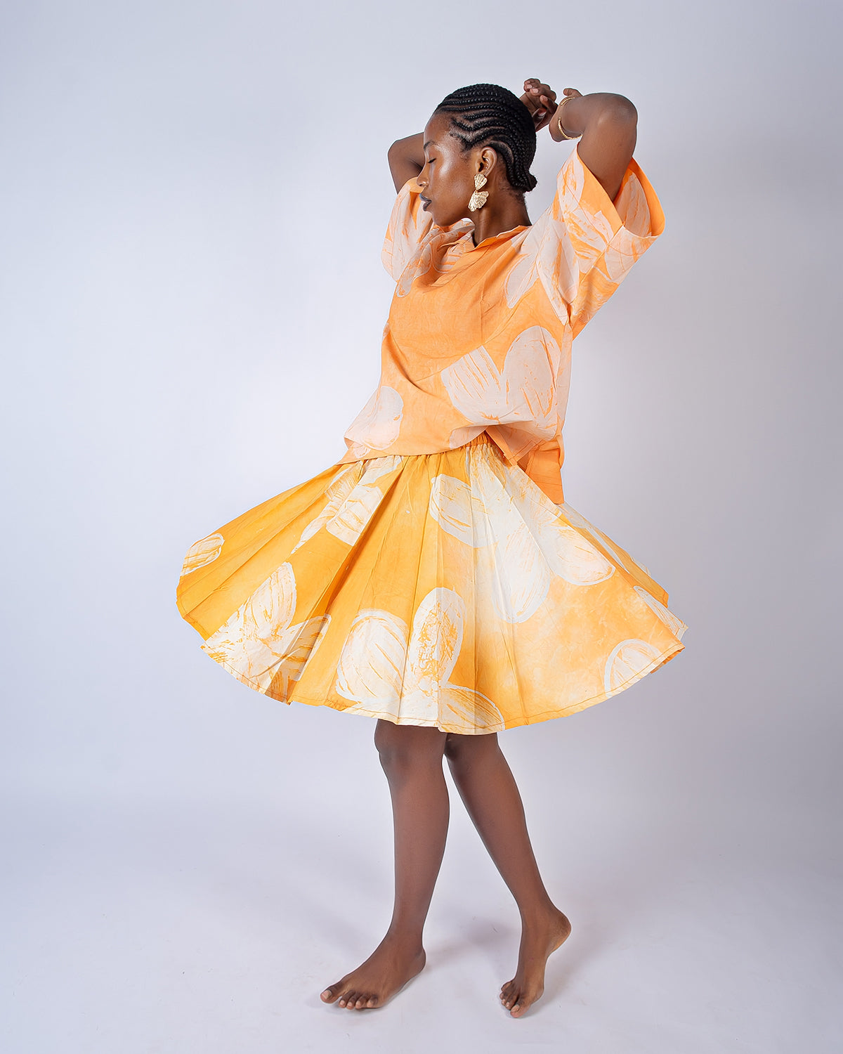 Orange Floral Print - Women's Cotton Adire Skirt