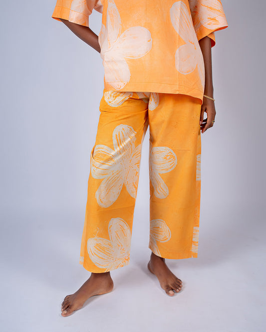 Orange Floral Print - Women's Cotton Adire Trousers
