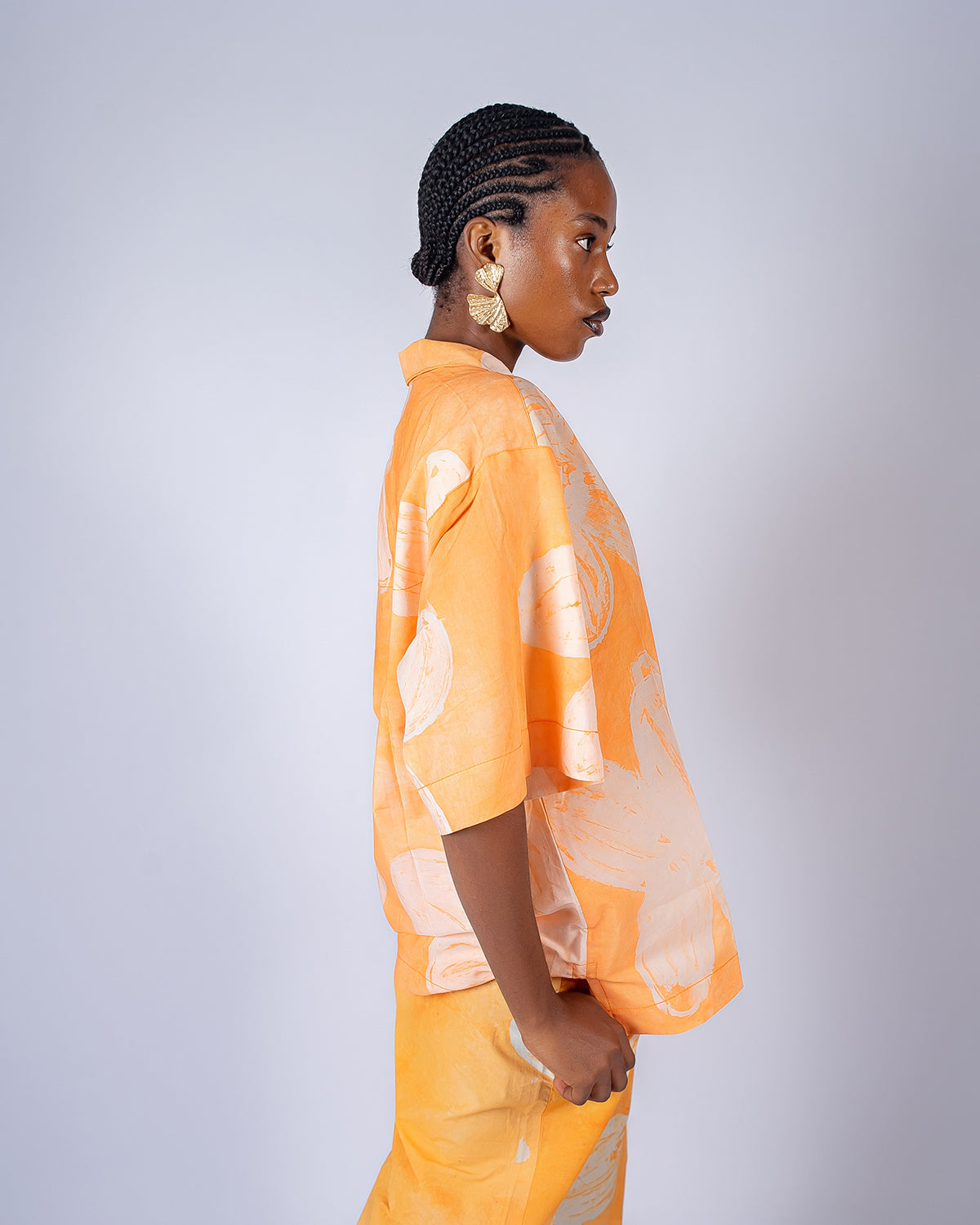 Orange Floral Print – Oversized Women’s Cotton Adire Shirt