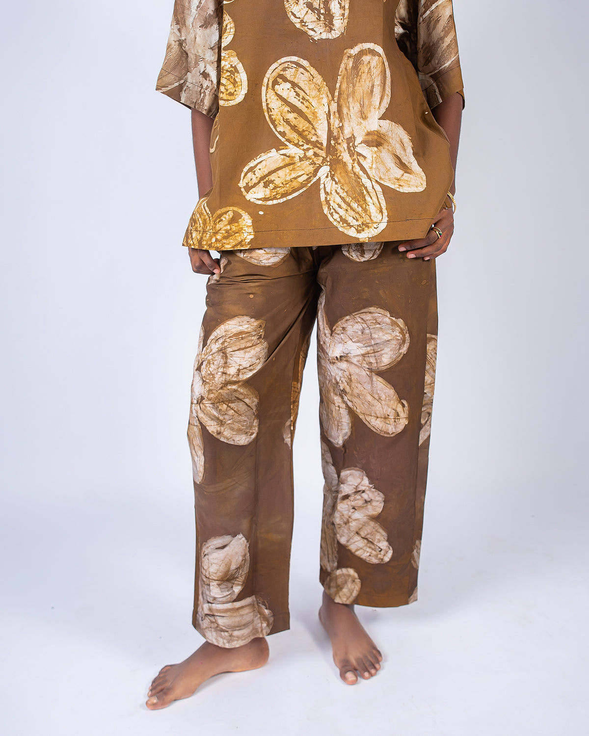 Brown Floral Print - Women's Cotton Adire Trousers