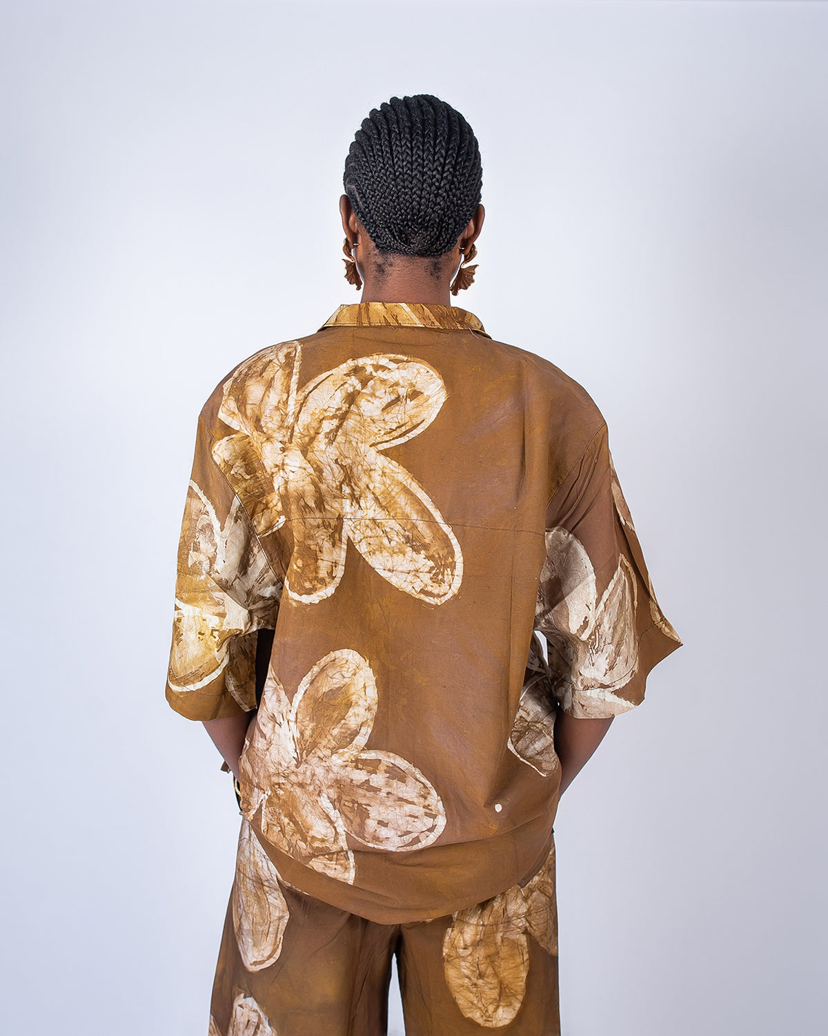 Brown Floral Print – Oversized Women’s Light Cotton Adire Shirt