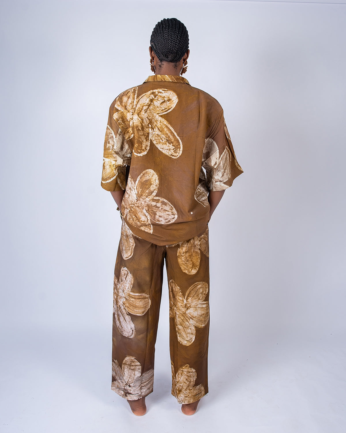 Brown Floral Print - Women's Cotton Adire Trousers
