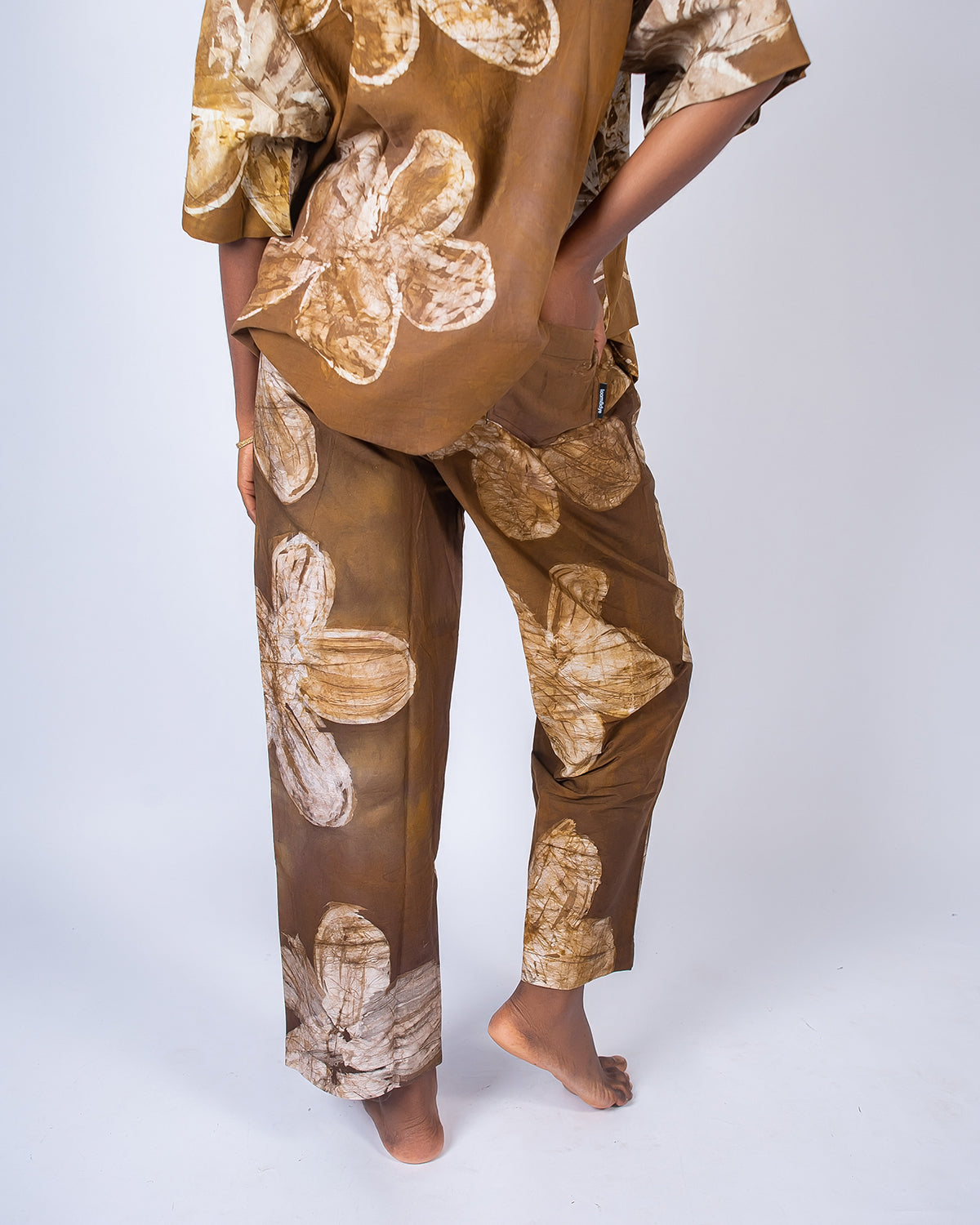 Brown Floral Print - Women's Cotton Adire Trousers