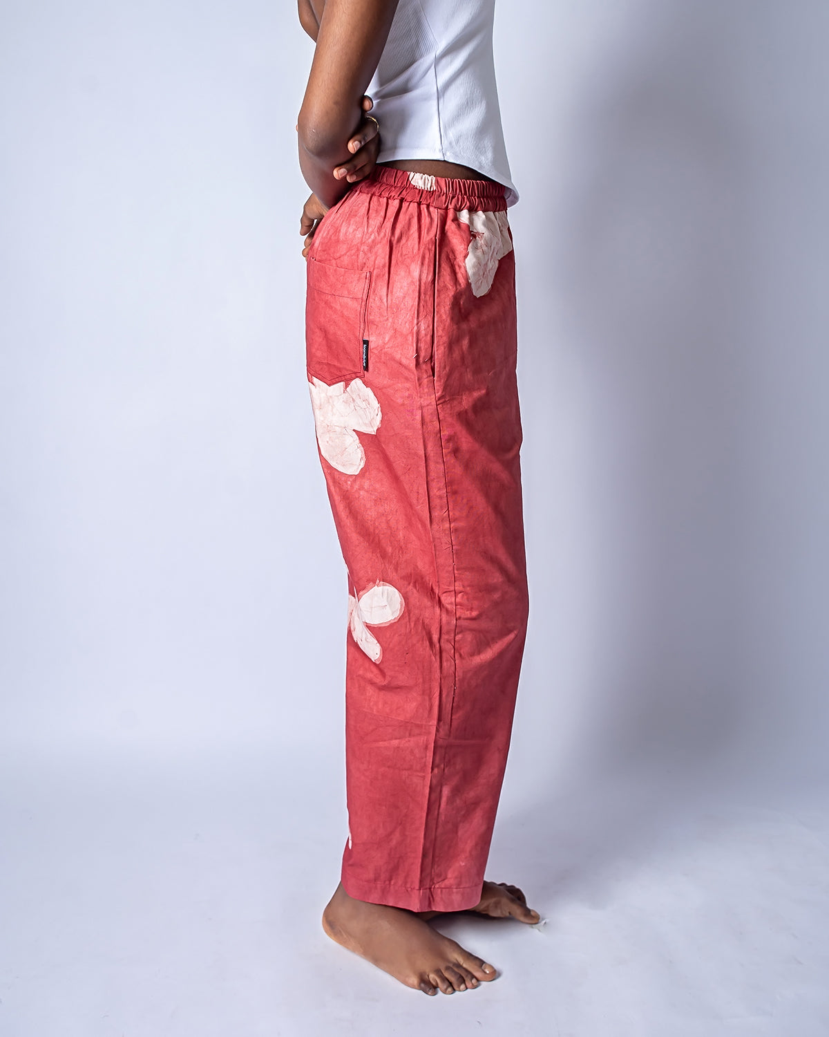 Red Floral Print - Women's Soft Cotton Adire Trousers