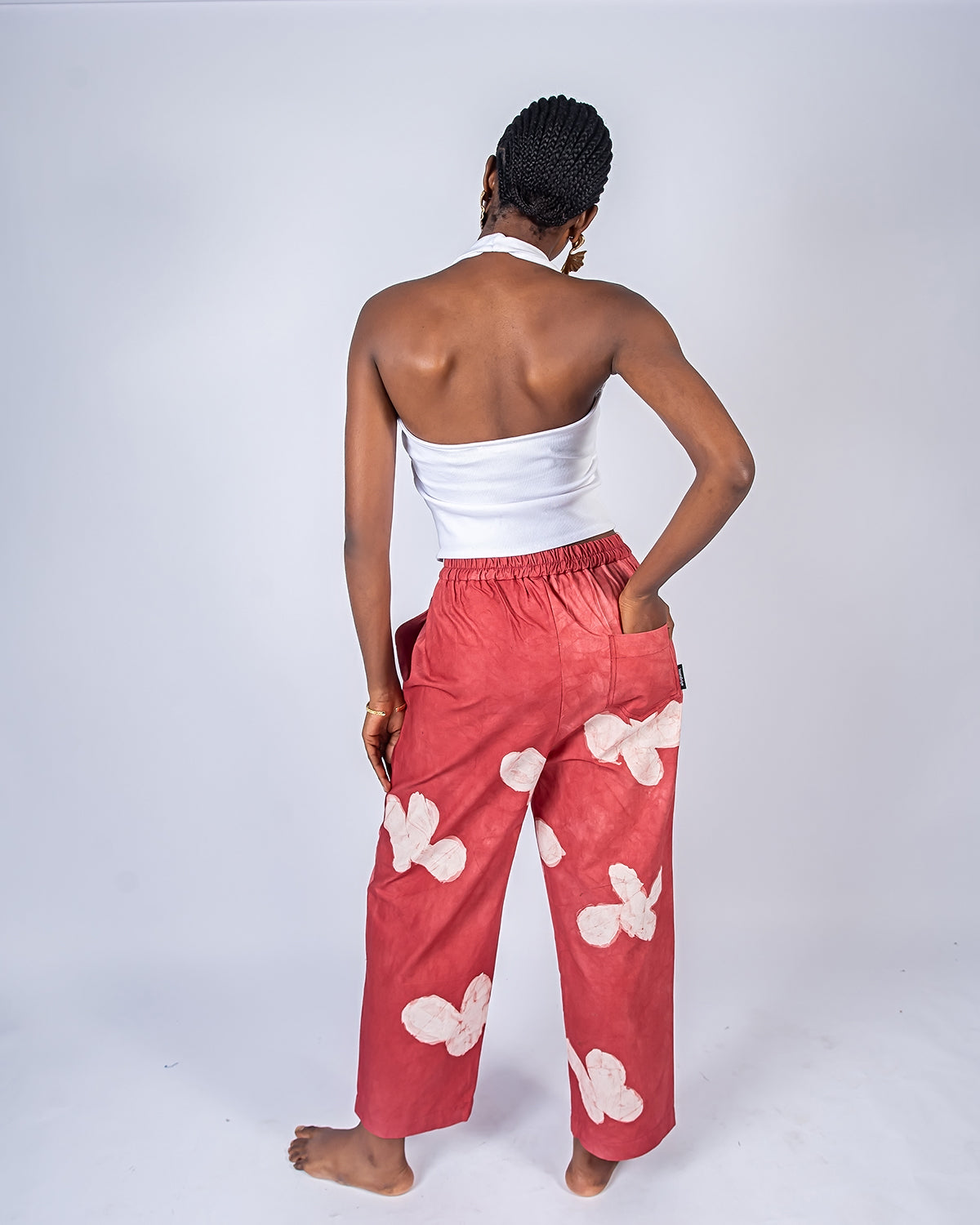 Red Floral Print - Women's Soft Cotton Adire Trousers