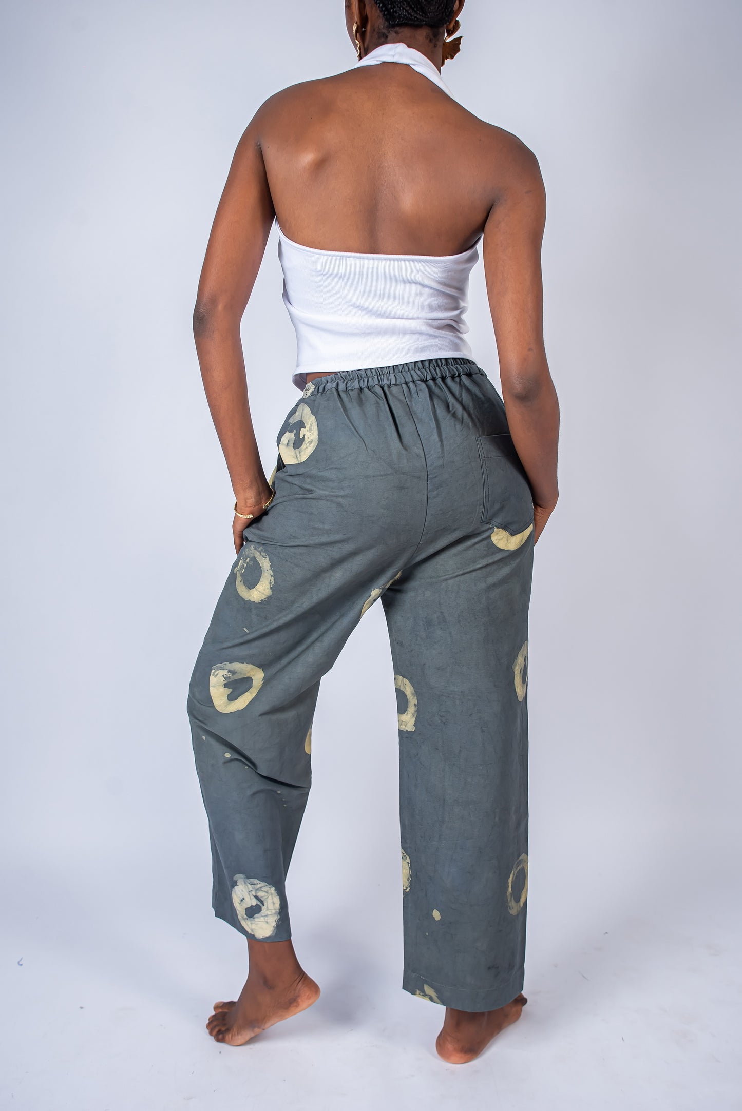 Grey & Yellow Contrast Print - Women's Cotton Adire Trousers