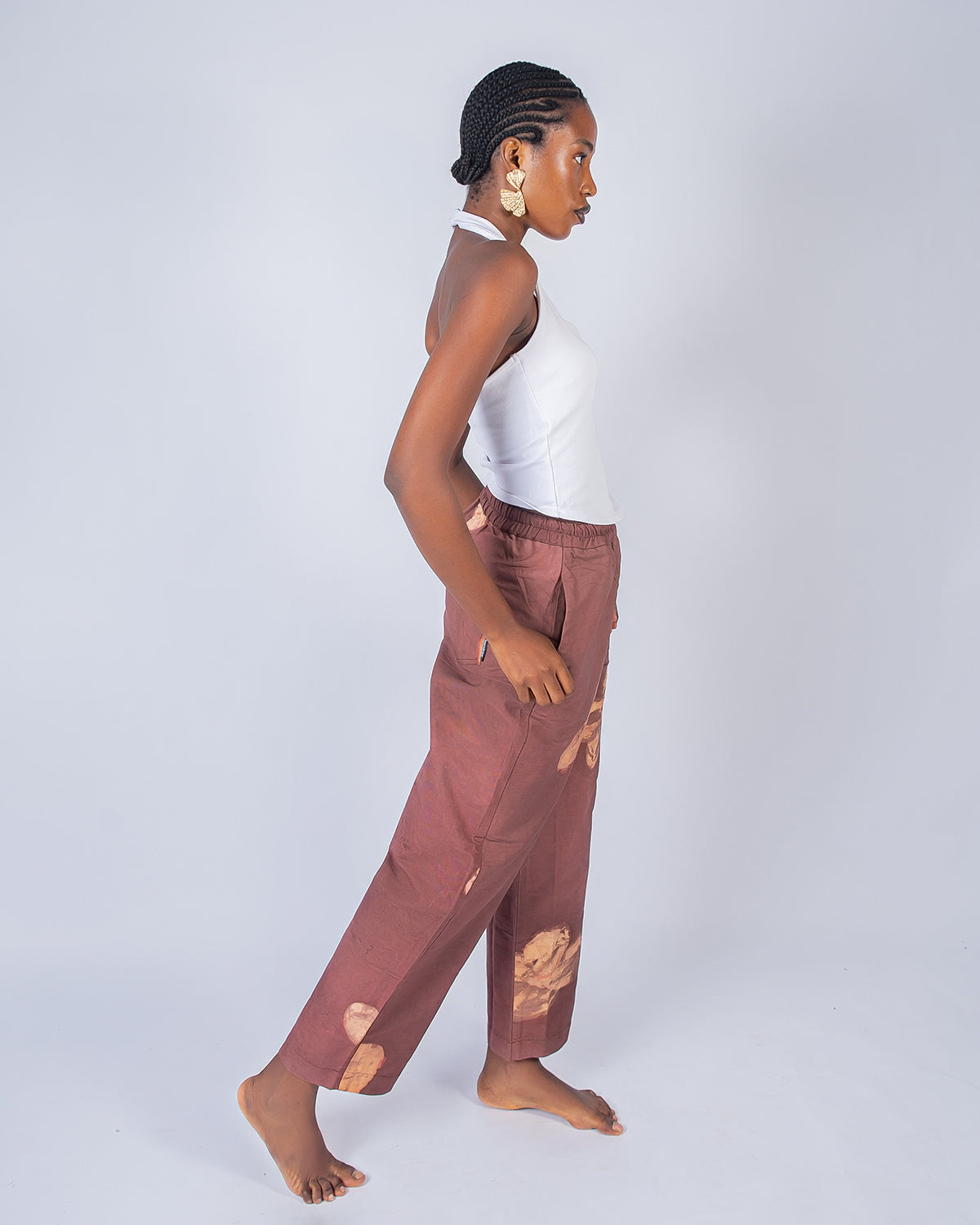 Brown & Yellow Tone Floral Print - Women's Cotton Adire Trousers