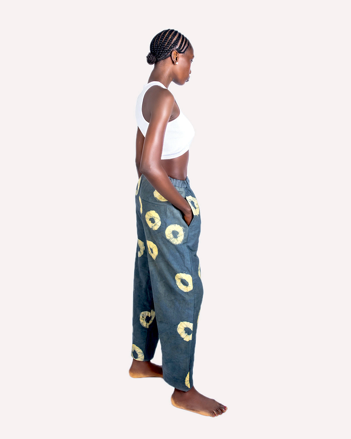 Grey & Yellow Contrast Print - Women's Cotton Adire Trousers