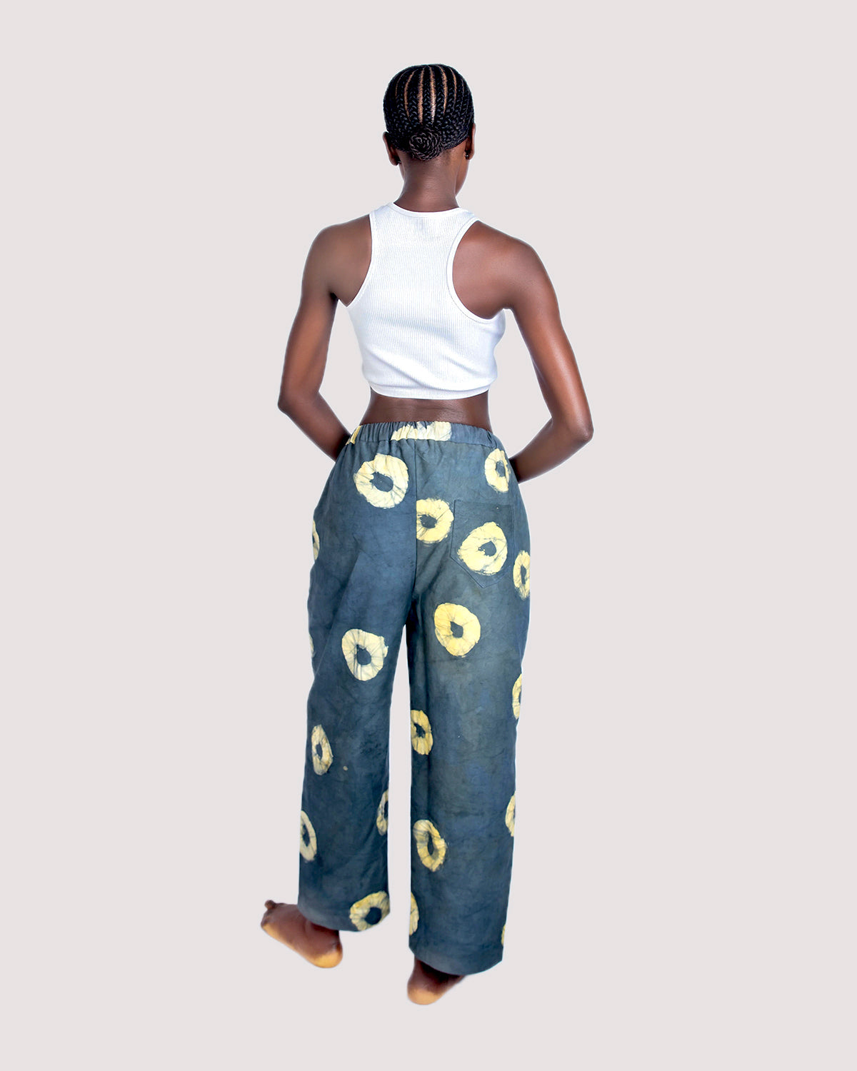 Grey & Yellow Contrast Print - Women's Cotton Adire Trousers