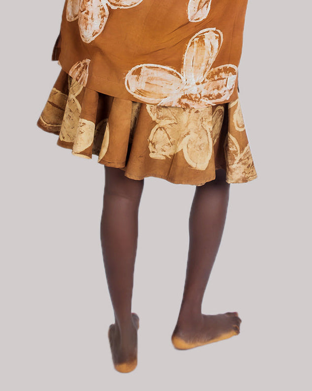 Brown Floral Print - Women's Cotton Adire Skirt