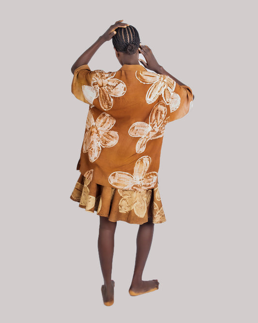 Brown Floral Print - Women's Cotton Adire Skirt