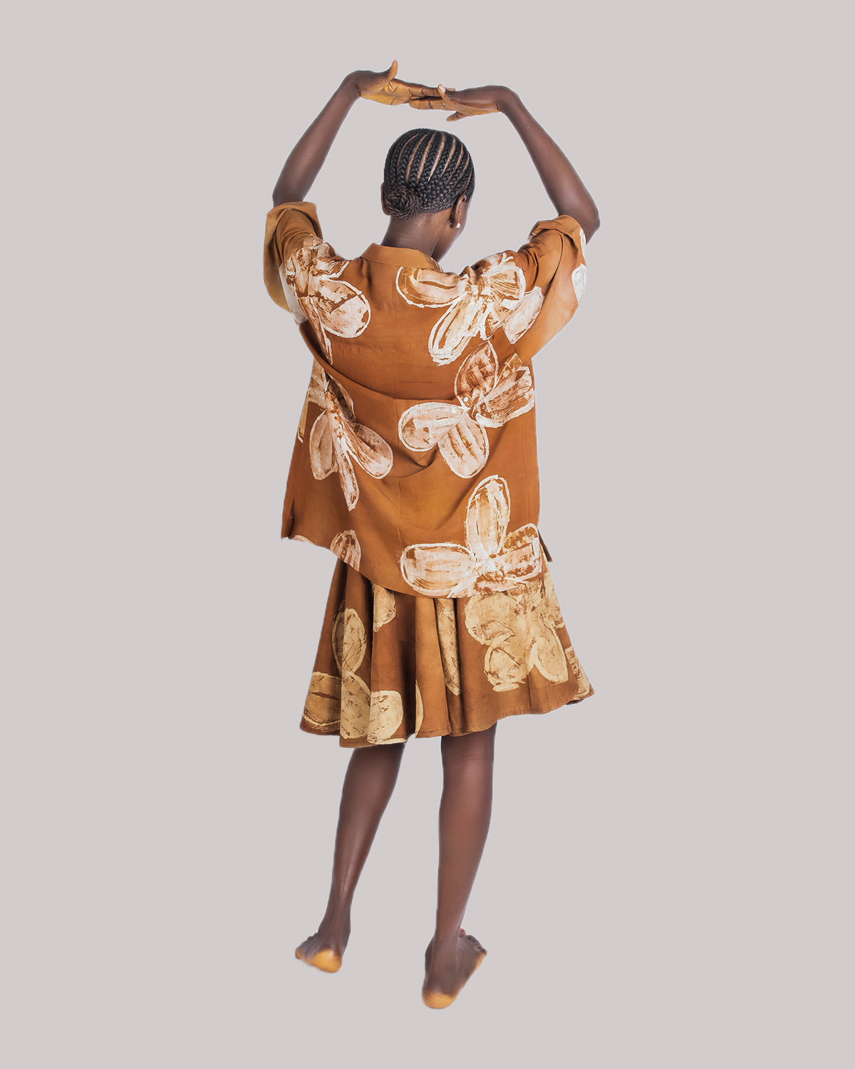Brown Floral Print - Women's Cotton Adire Skirt