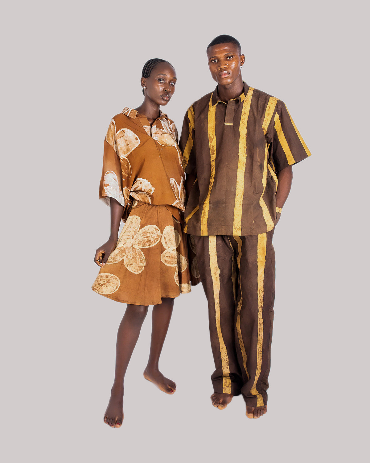 Brown Floral Print - Women's Cotton Adire Skirt