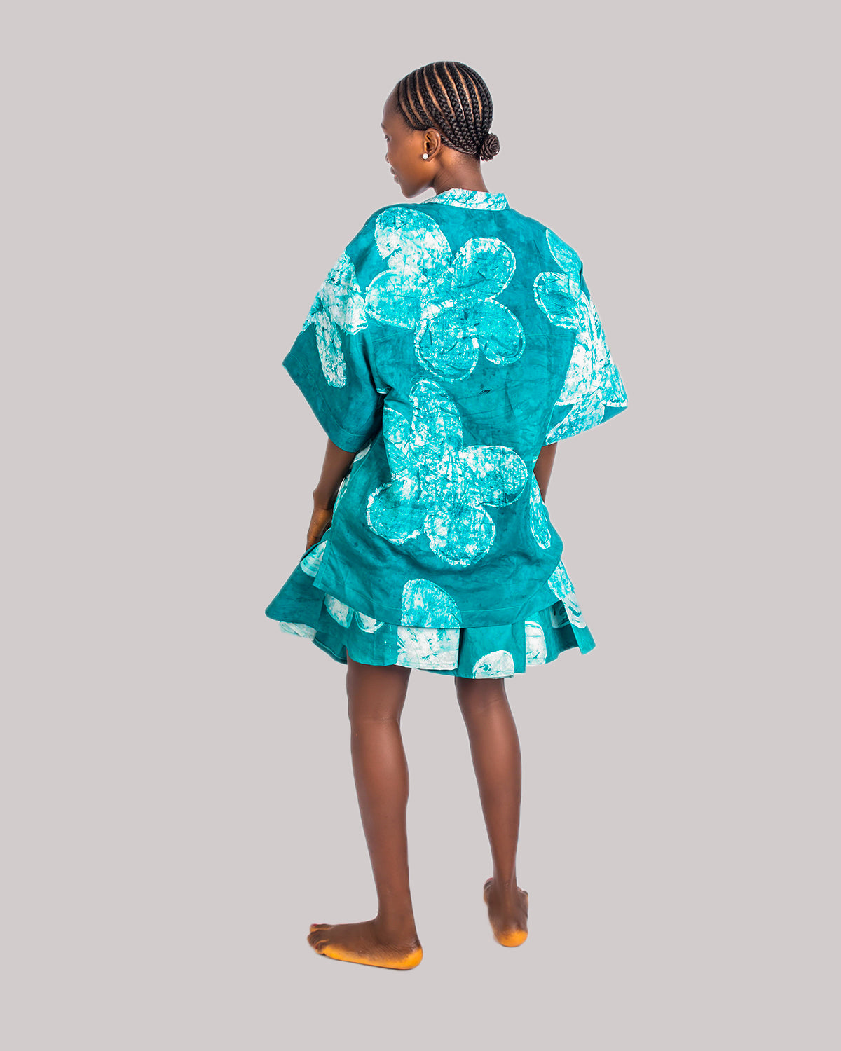 Green Floral Print – Oversized Women’s Light Cotton Adire Shirt