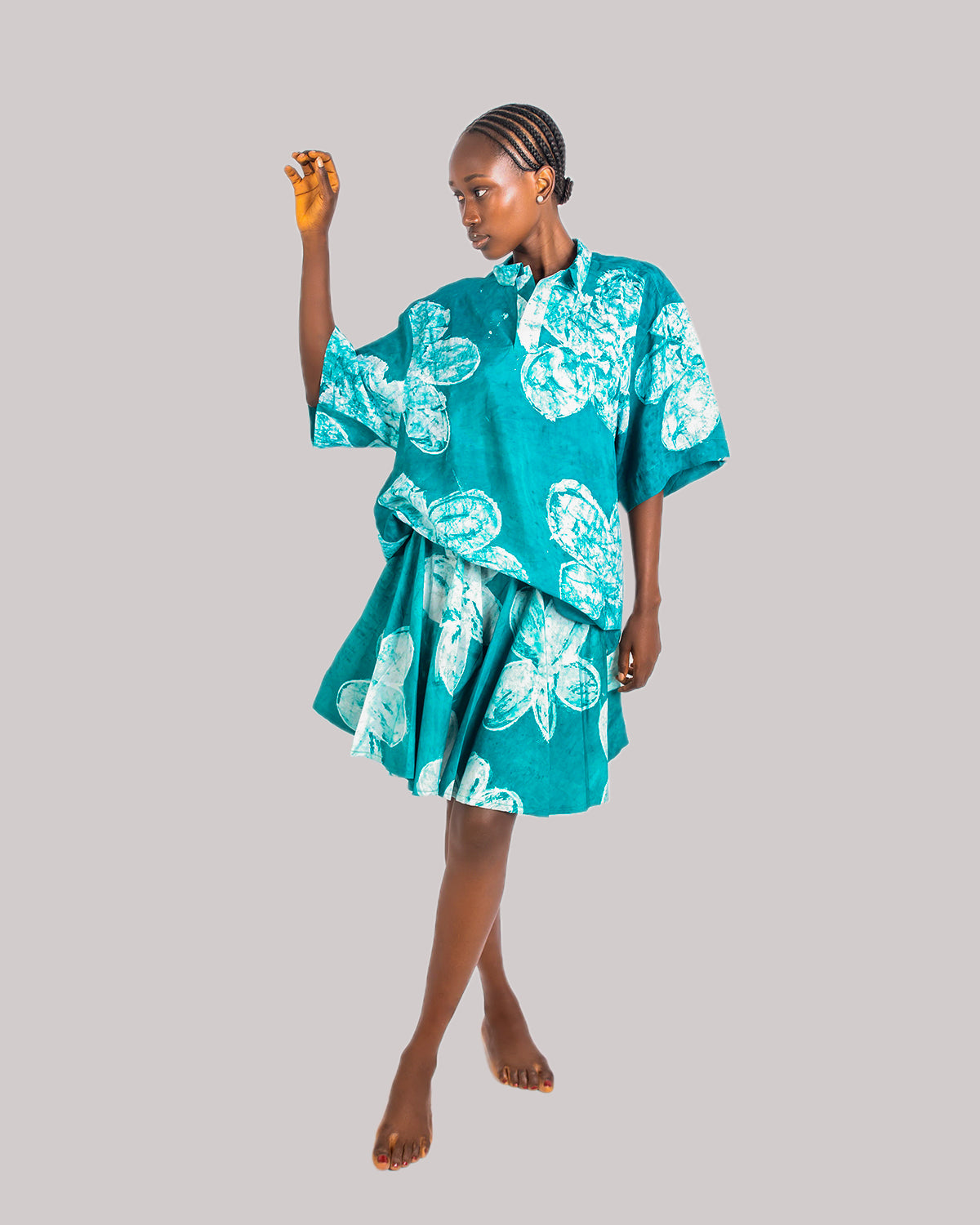 Green Floral Print - Women's Cotton Adire Skirt