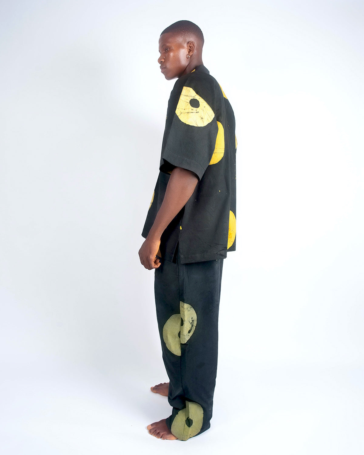 Yellow & Black Contrast Print - Men's Cotton Adire Trousers