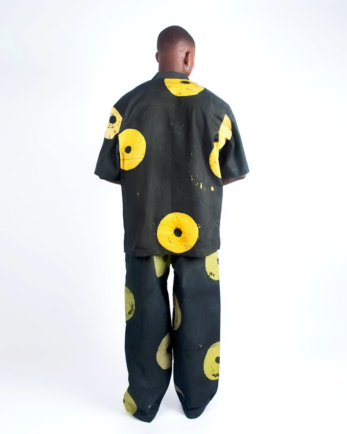 Yellow & Black Contrast Print - Men's Cotton Adire Trousers