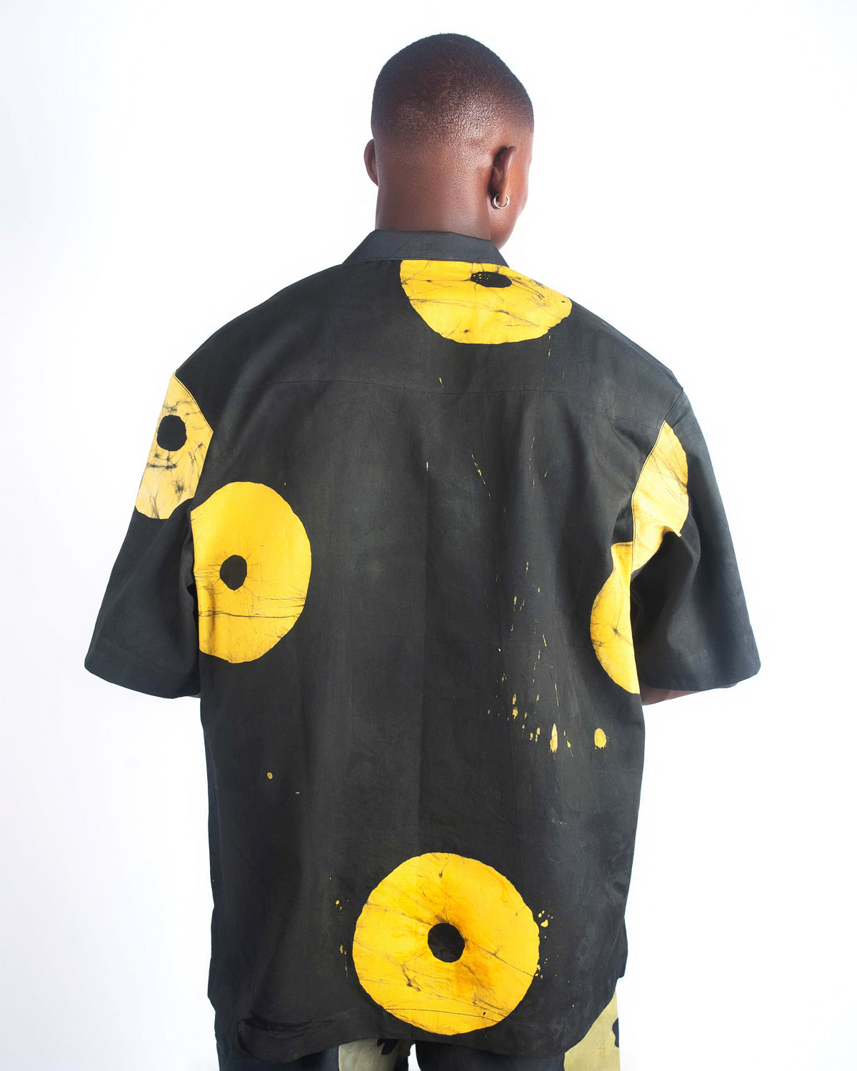 Yellow & Black Contrast Print - Men's Cotton Adire Shirt
