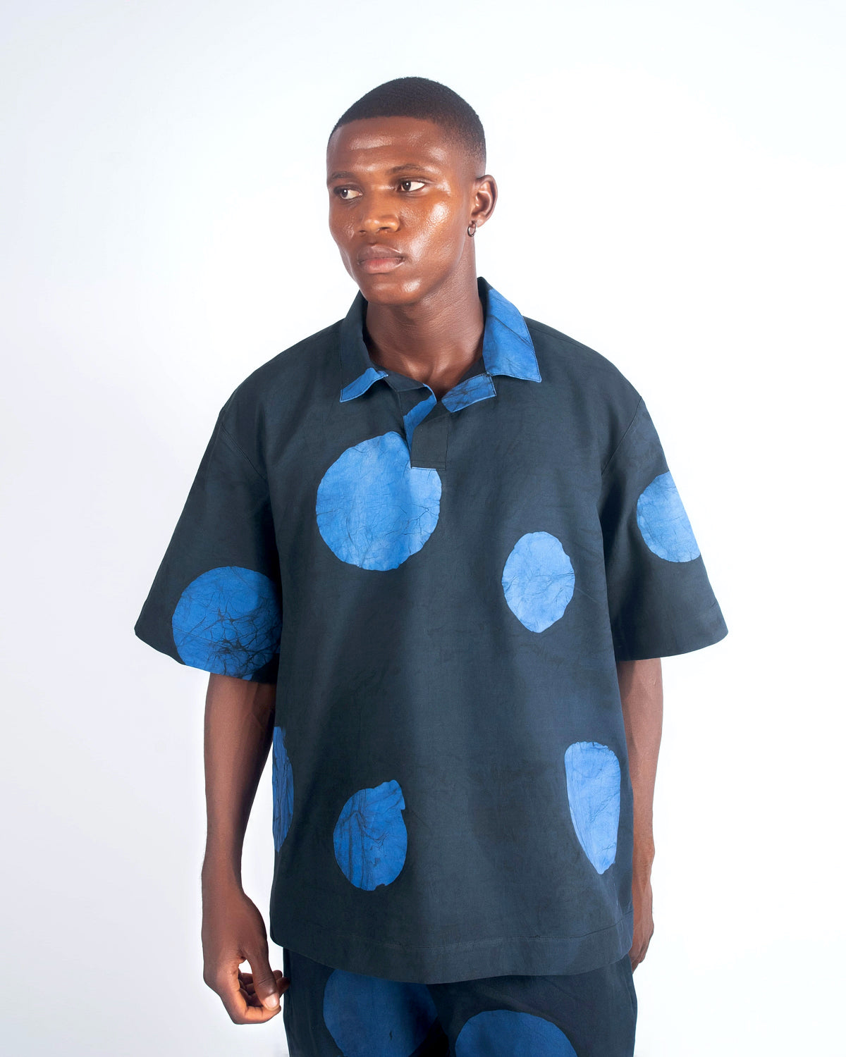 Blue & Black Contrast Print - Men's Cotton Adire Shirt