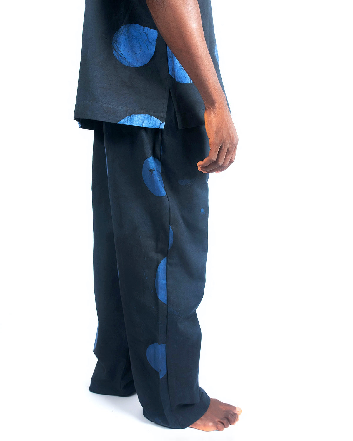 Blue & Black Contrast Print - Men's Cotton Adire Trousers