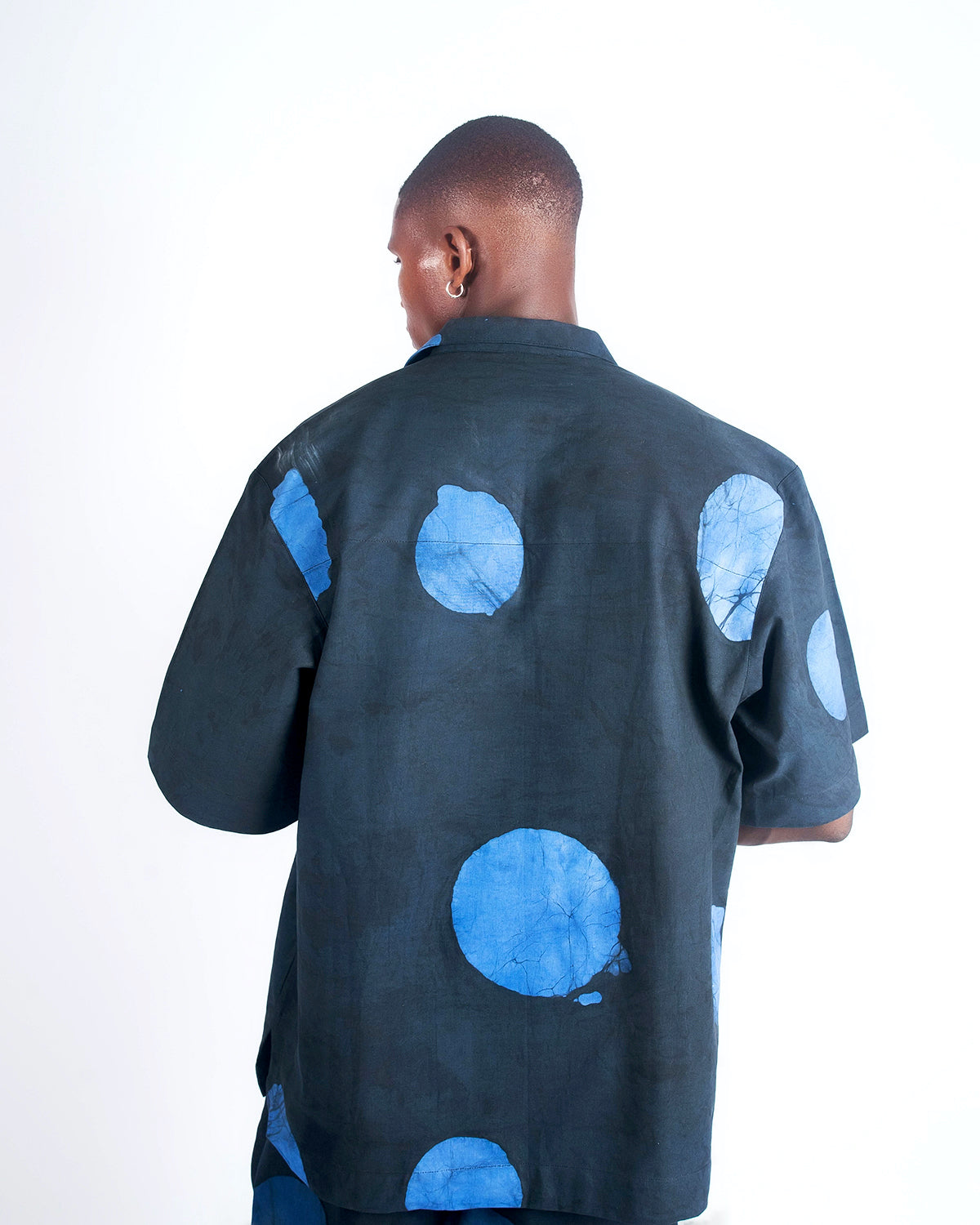 Blue & Black Contrast Print - Men's Cotton Adire Shirt