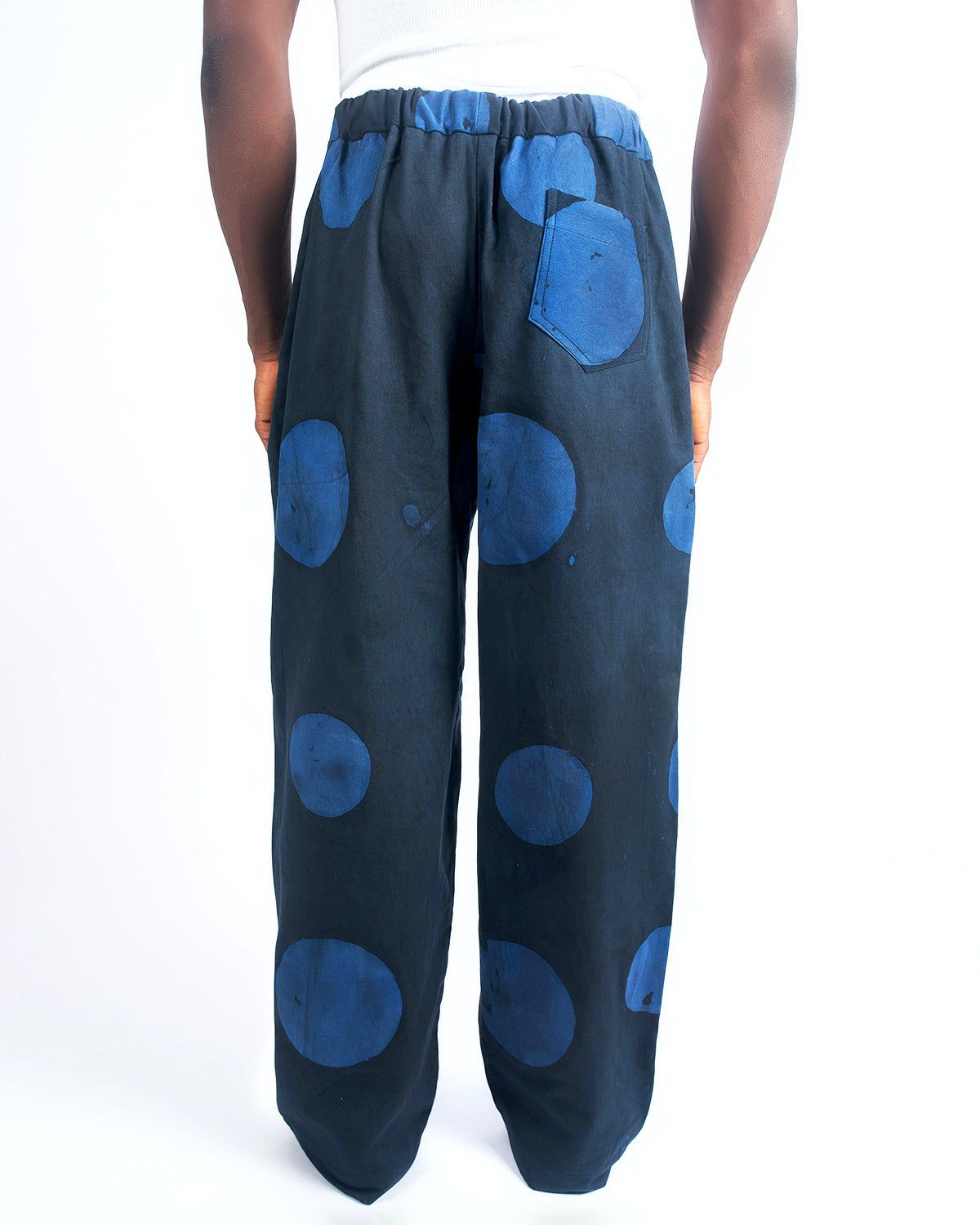 Blue & Black Contrast Print - Men's Cotton Adire Trousers