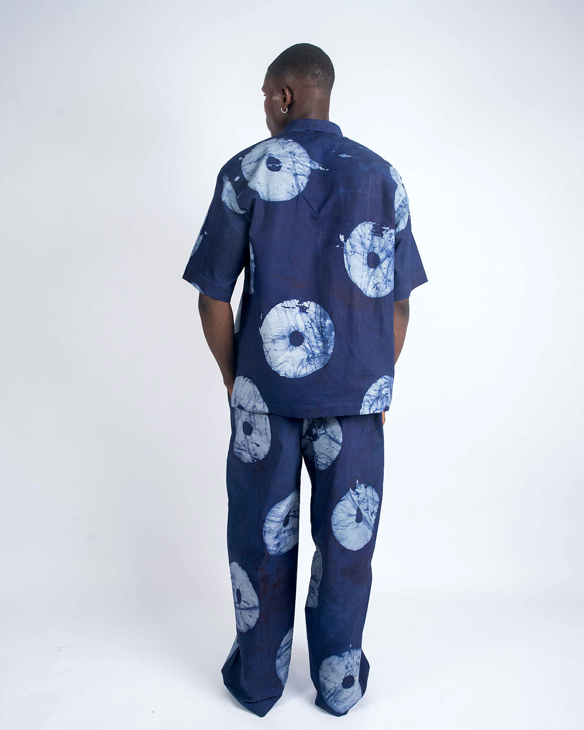 Grey & Navy Blue Contrast Print - Men's Cotton Adire Trousers