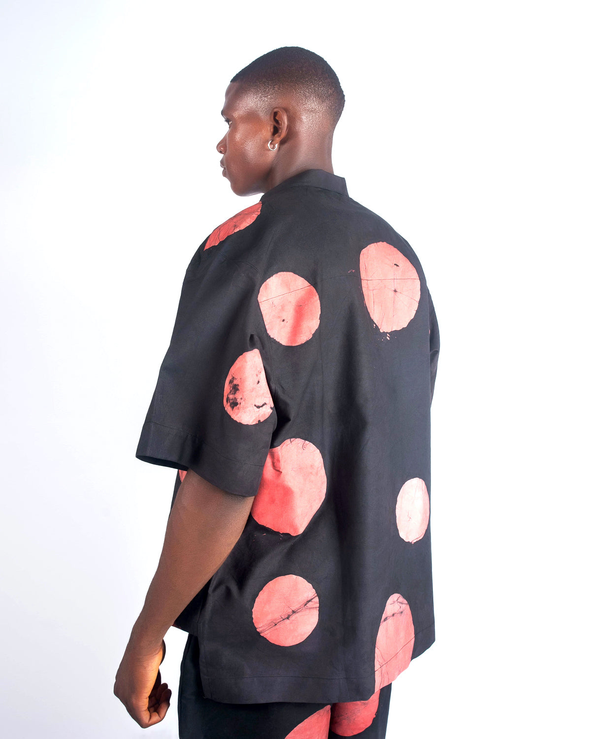 Red & Black Contrast Print - Men's Cotton Adire Shirt