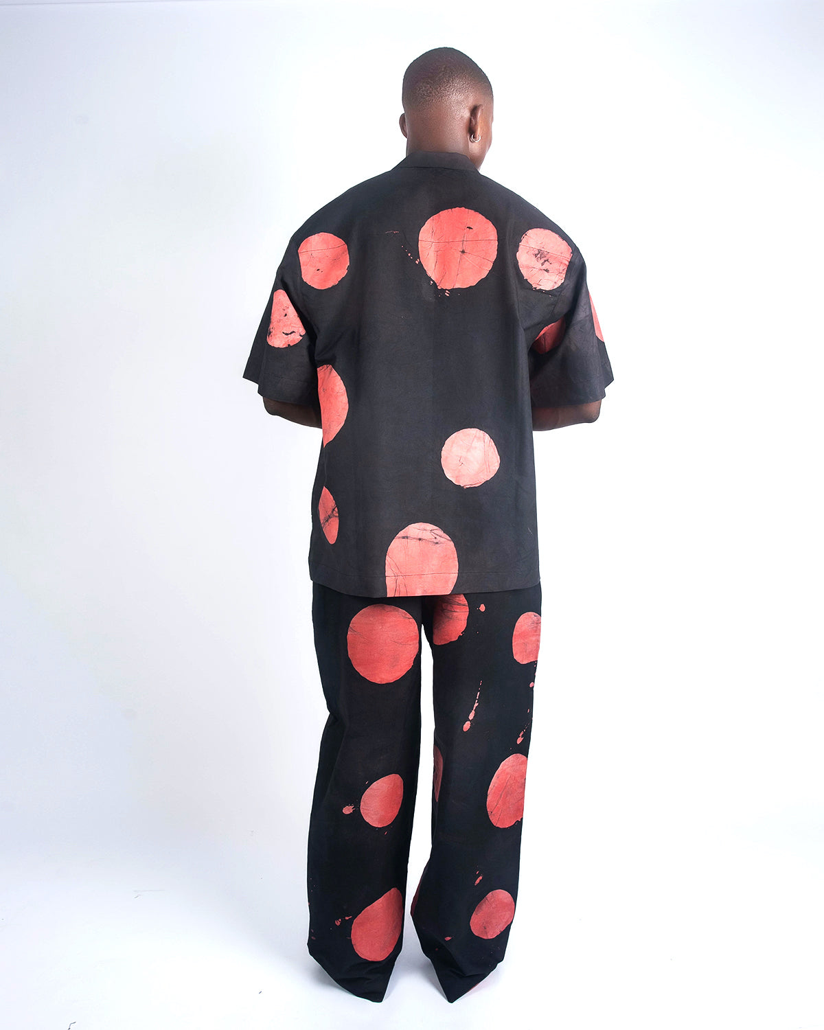 Red & Black Contrast Print - Men's Cotton Adire Trousers