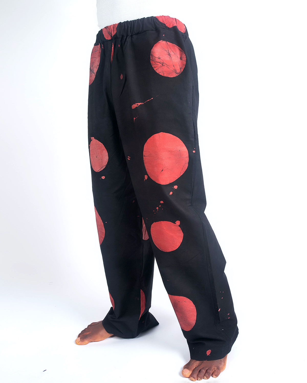 Red & Black Contrast Print - Men's Cotton Adire Trousers