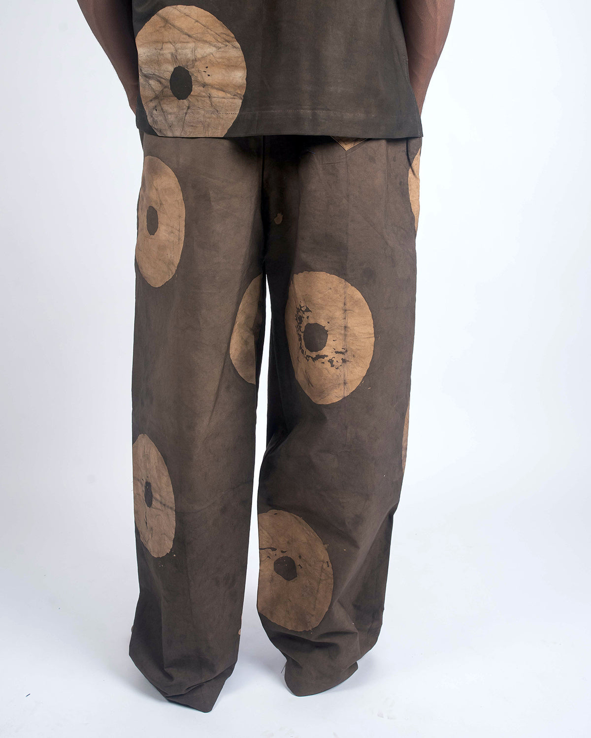 Sand & Deep Brown Contrast Print - Men's Cotton Adire Trousers
