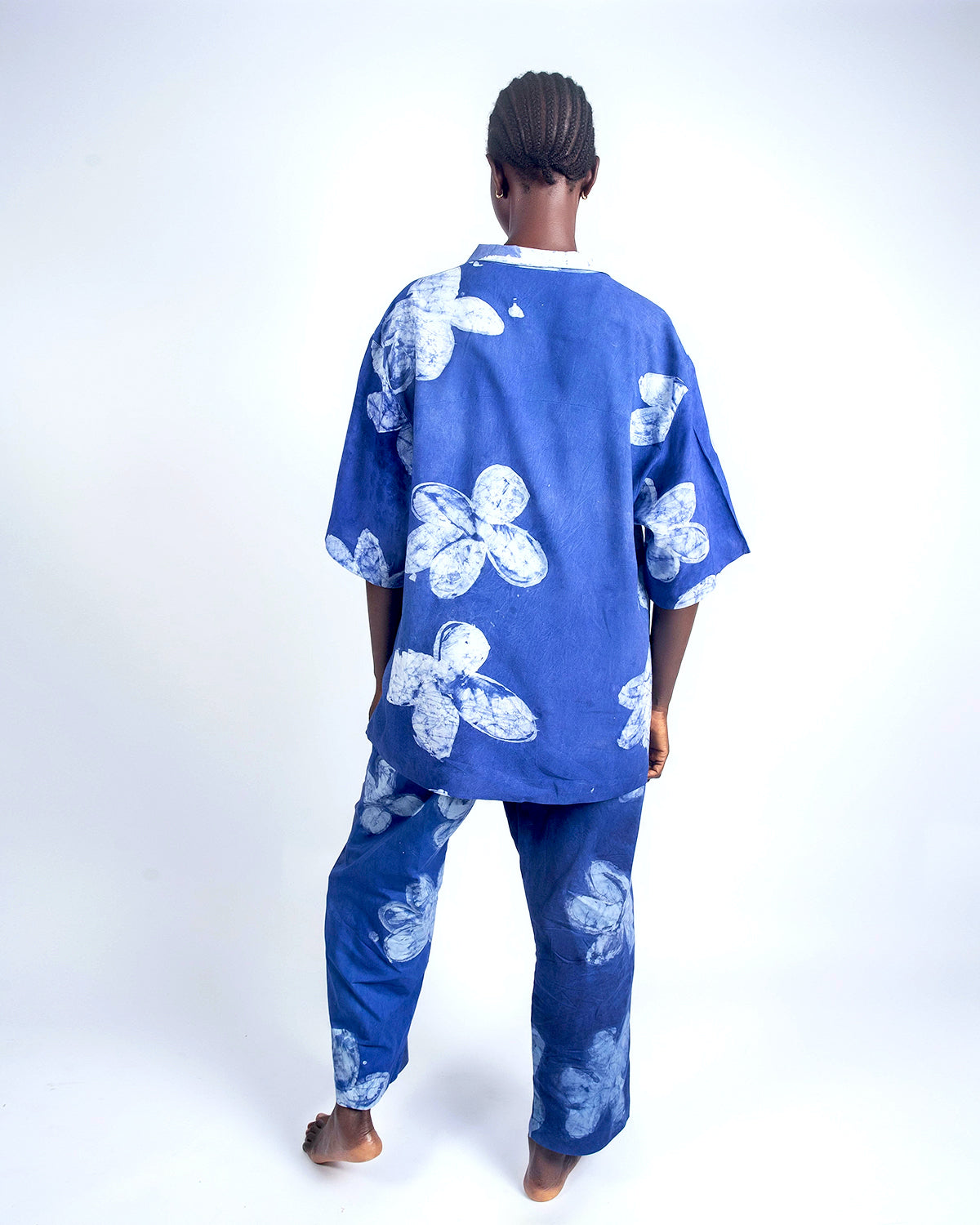 Blue Floral Print - Women's Cotton Adire Trousers
