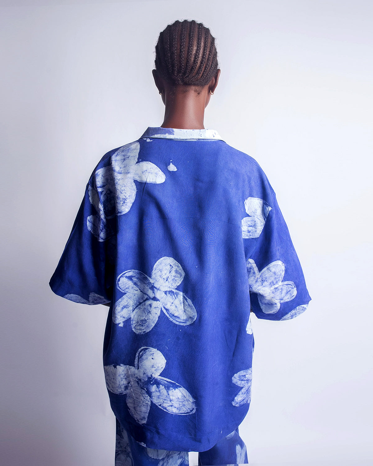 Blue Floral Print - Women's Soft Cotton Adire Shirt