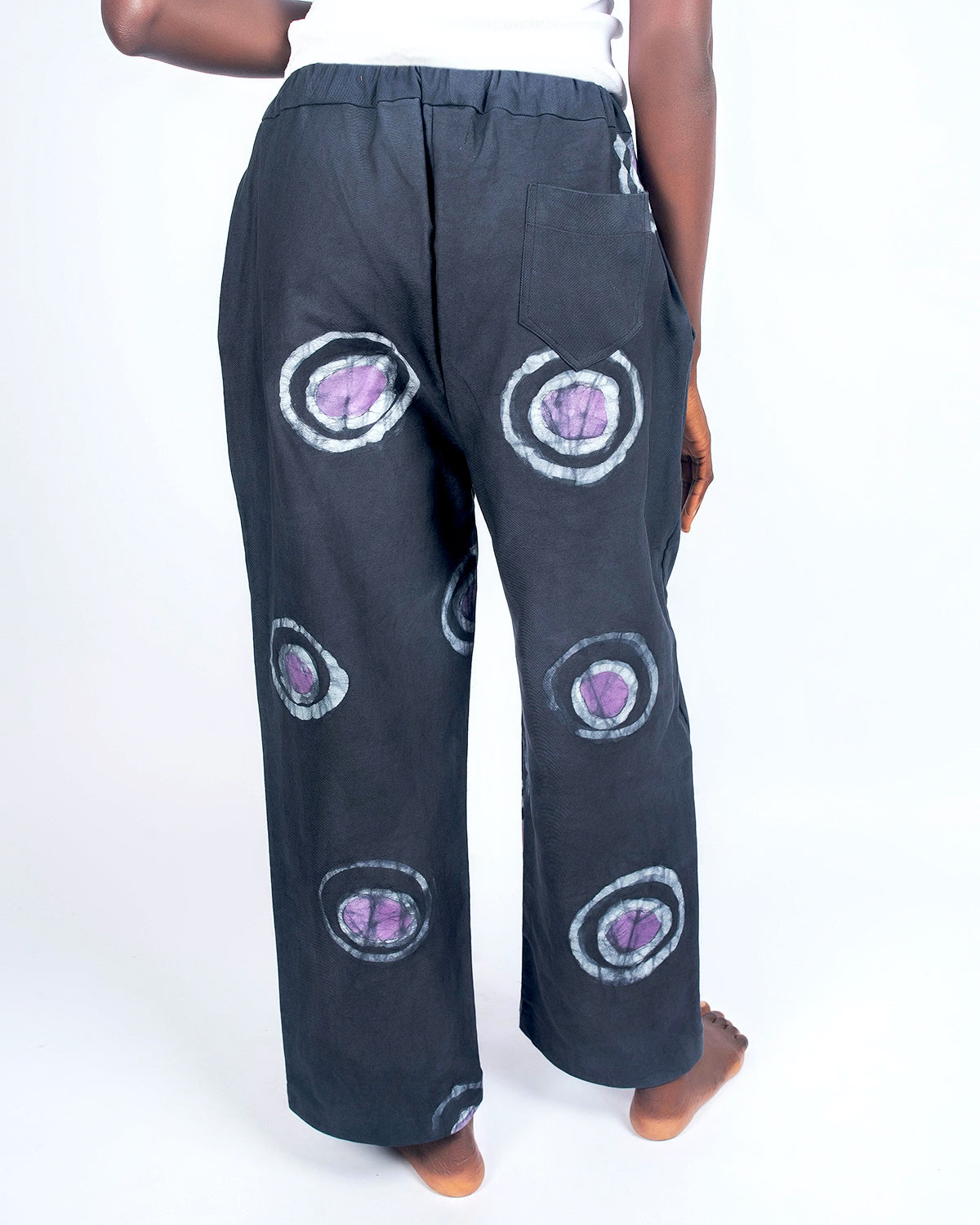 Black & Purple Contrast Print - Women's Cotton Adire Trousers