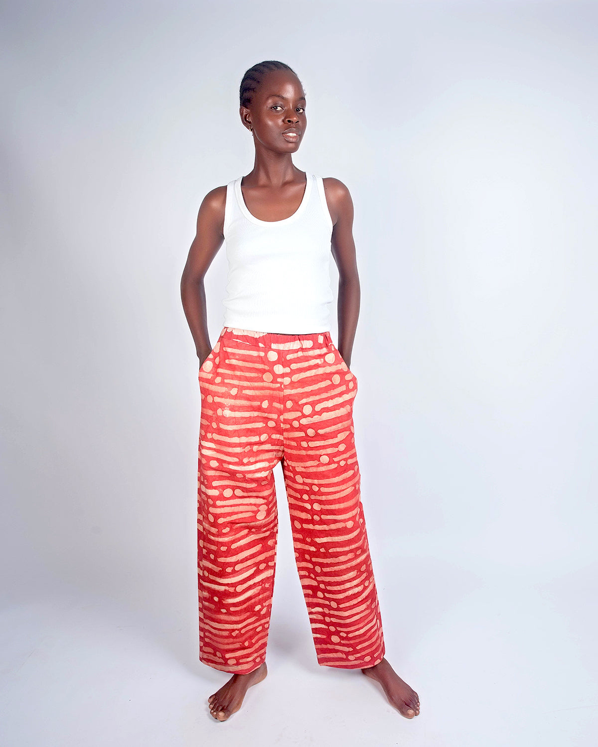 Red & White - Women's Cotton Adire Trousers