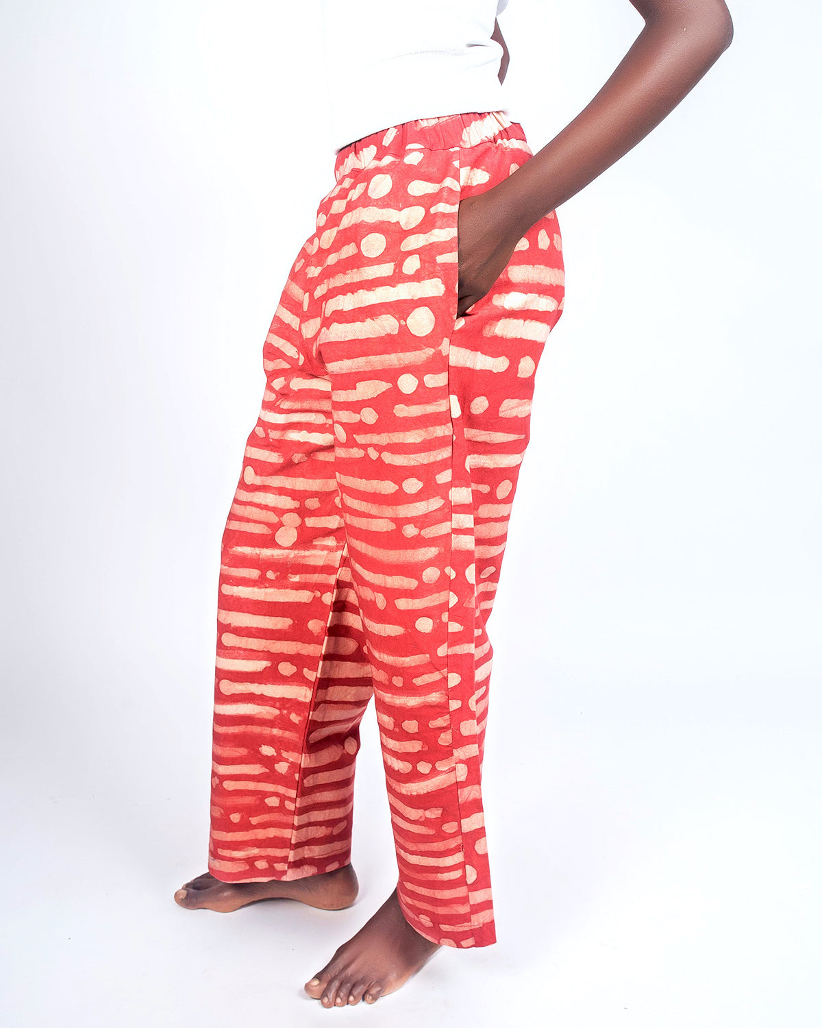 Red & White - Women's Cotton Adire Trousers