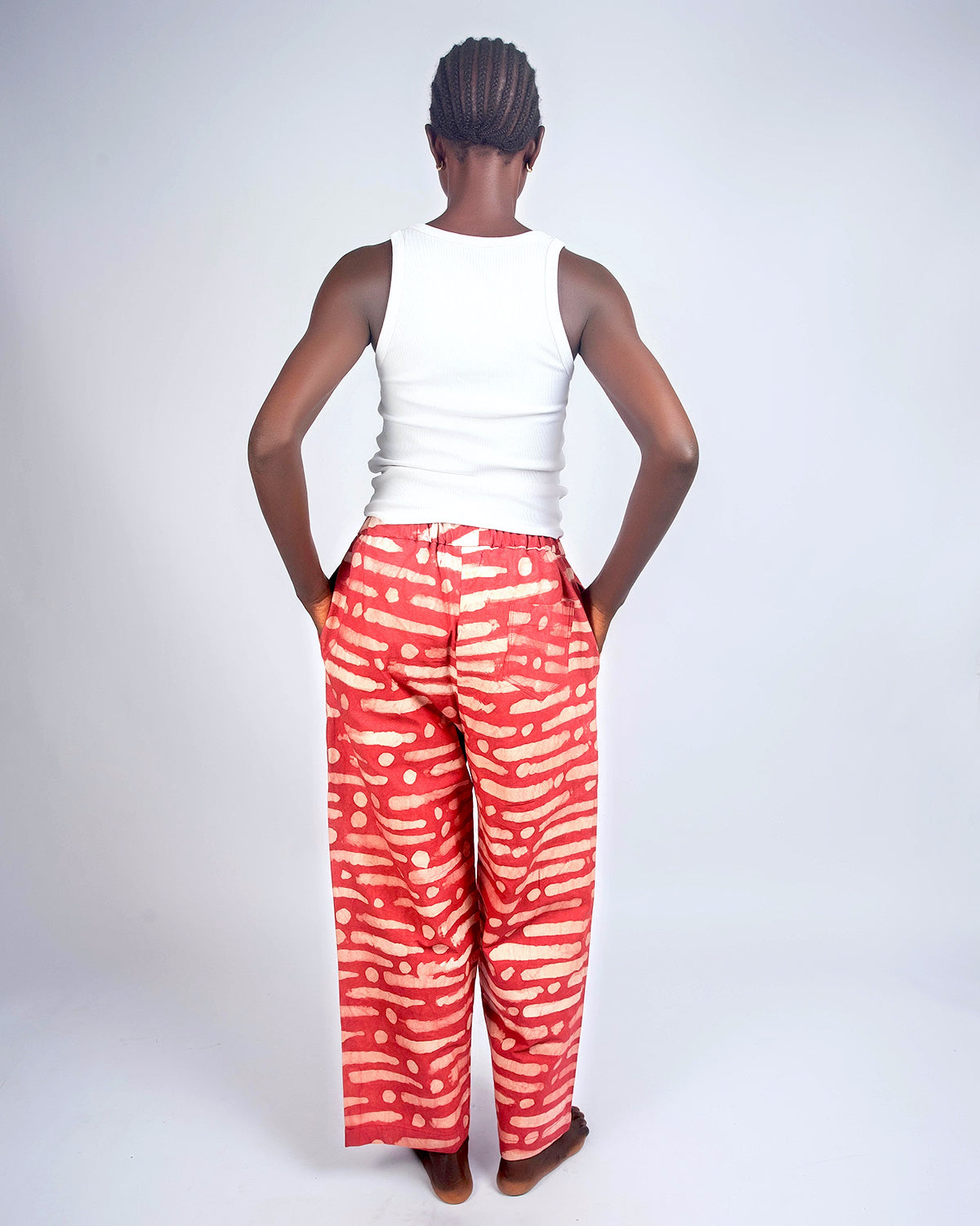 Red & White - Women's Cotton Adire Trousers