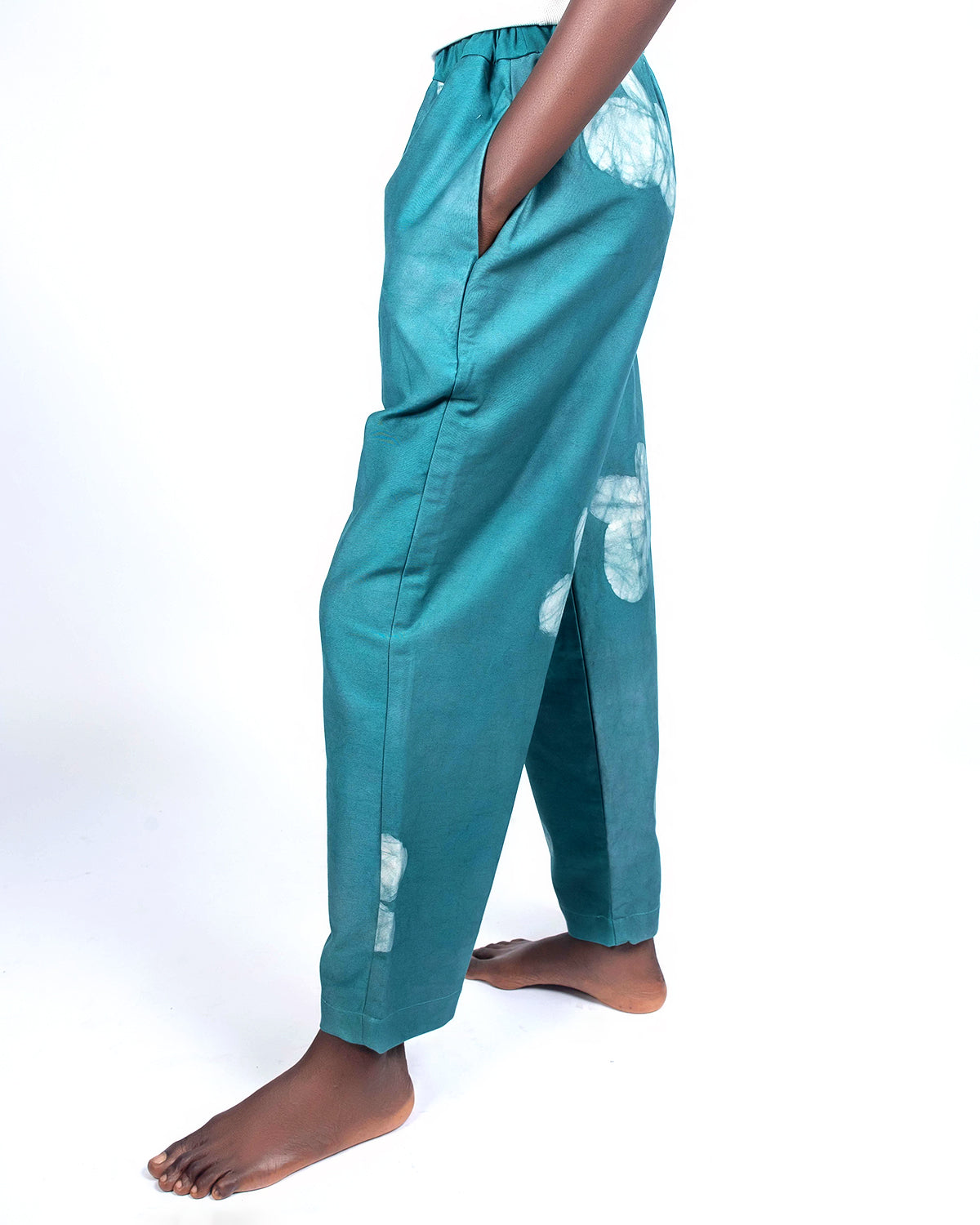 Teal Floral Print - Women's Cotton Adire Trousers