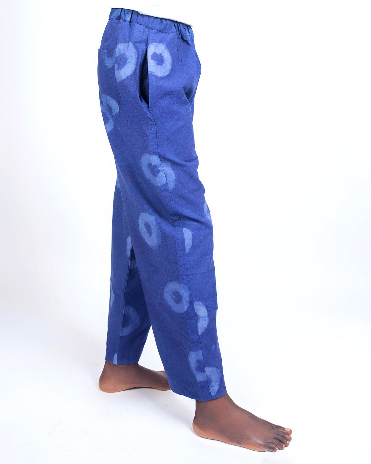 Indigo Blue Circle Print - Women's Cotton Adire Trousers